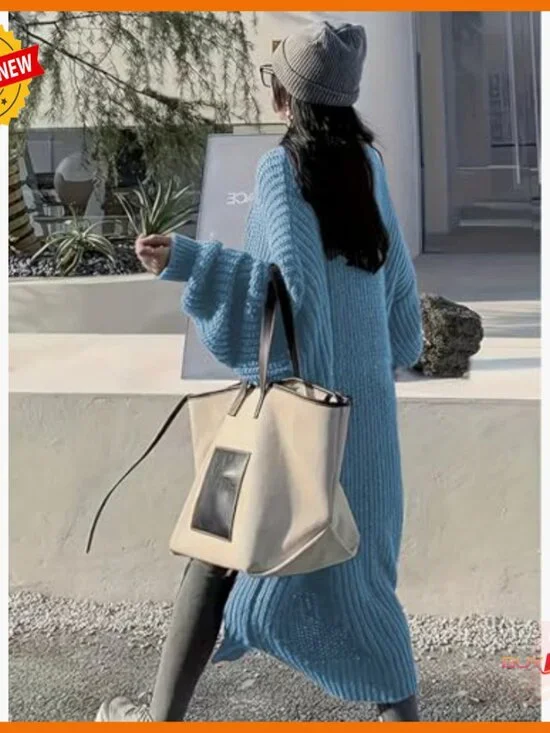 Oversized Cable Knit Cardigan Duster with Pockets Long Sleeve - Picture 3 of 7